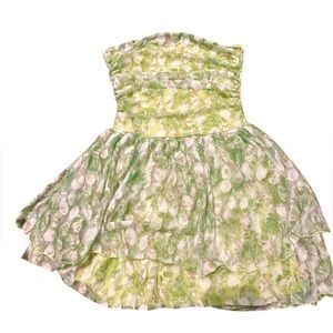 SHEIN Green Floral Tiered Mini Dress Women’s Size S (US 4 / EU 36)